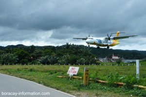 Plane landing at Boracay Airport in Caticlan